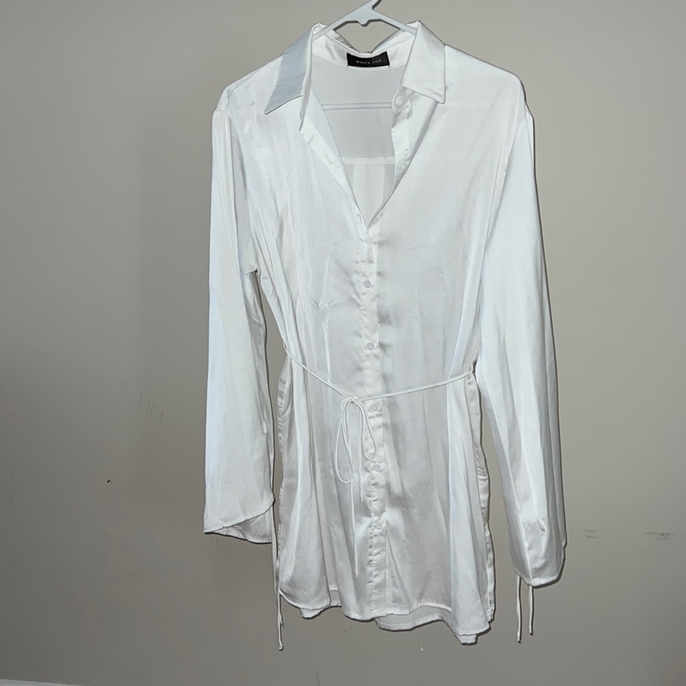 Silky white shirt dress